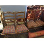 SET OF FOUR LADDER BACK UPHOLSTERED CHAIRS