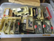 BOX OF BOXED CARS MAINLY DAYS GONE BY, MODELS OF YESTER YEAR ETC