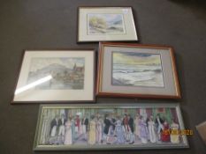 NEEDLE WORK PICTURE TOGETHER WITH A QTY OF ASSORTED FRAMED PRINTS/WATERCOLOURS