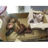 BOX CONTAINING VARIOUS TREEN INCLUDING ANIMAL FIGURES ETC