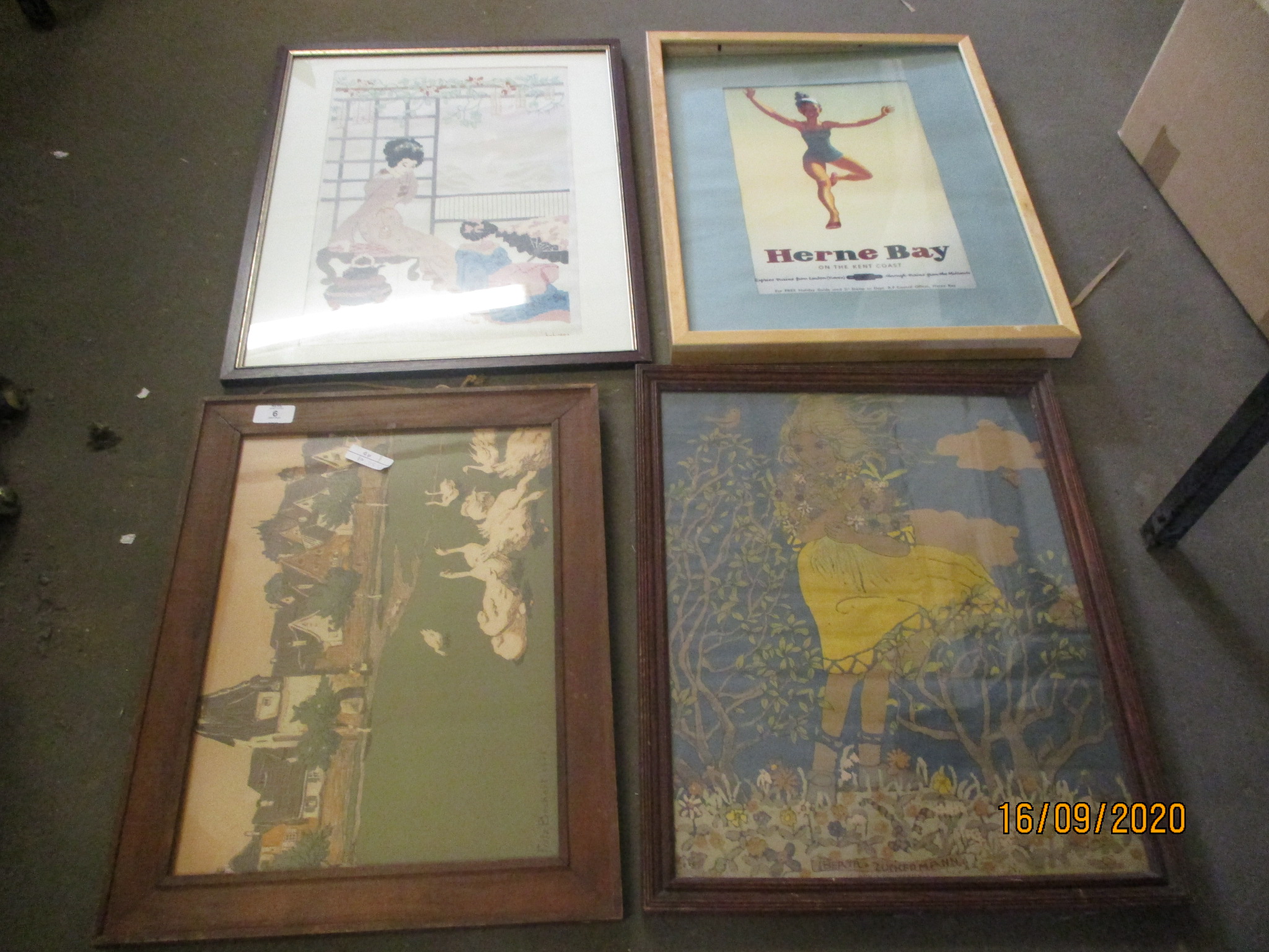 QTY OF VARIOUS FRAMED PRINTS, NEEDLE WORK ETC THE LARGEST APPROX 34 X 54CM