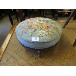 19TH CENTURY UPHOLSTERED FOOT STOOL APPROX 36CM DIAM