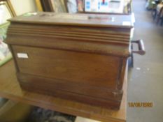 VINTAGE SEWING MACHINE IN WOODEN CASE (LOCKED IN CASE)