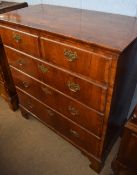 Early 18th century style walnut chest cross banded top over two short and three full width graduated