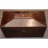 Mahogany sarcophagus shaped caddy box (void interior), 27.5cm wide