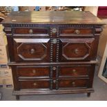 Jacobean style oak chest of four full width graduated geometrically moulded drawers and plain