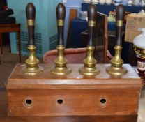 Mahogany cased set of four mounted beer pump handles (engines missing ) Gaskell & Chambers of London