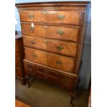 18th century and later walnut chest on stand, the upper section with four cross banded and hatched