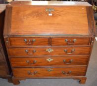 George III mahogany bureau, fitted interior and five drawers below on bracket feet, 1.06m wide