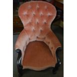Victorian mahogany gents armchair upholstered in pink button back |Est £50 - £60
