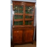19th century mahogany side cabinet, glazed top enclosing fitted adjustable shelving, the base with