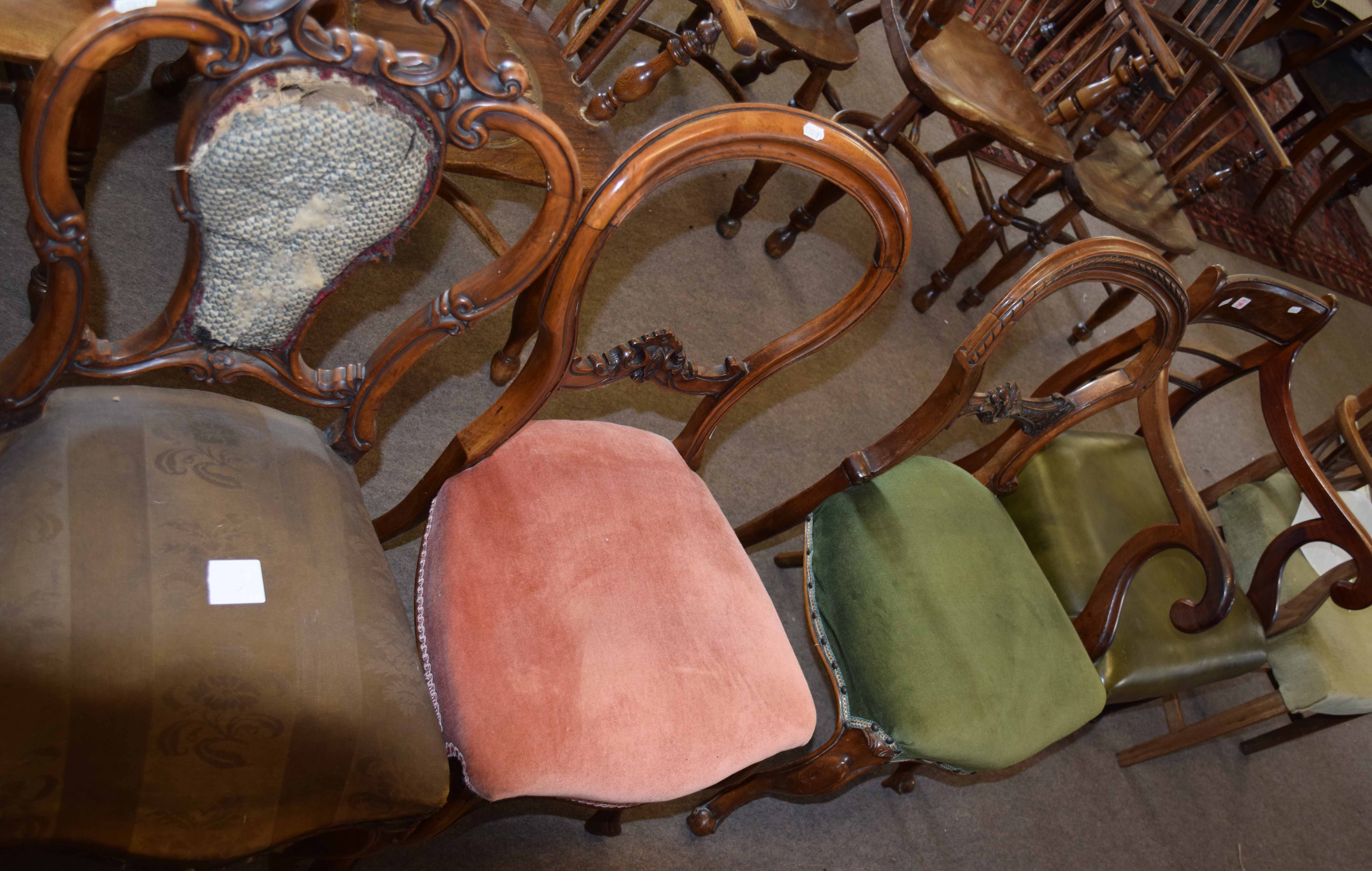 Regency mahogany carver chair with bar back, leather upholstered seat together with three various