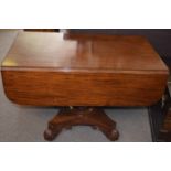 Mahogany drop flap pedestal table of rectangular form with quadruped base 1.04m wide