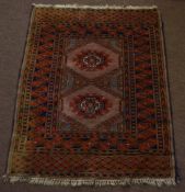 Caucasian style modern prayer rug with central panel of two lozenges within a multigul boarder