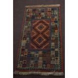 Gabbeh late 20th century rug multi coloured geometric design mainly puce field 135 x 66cm
