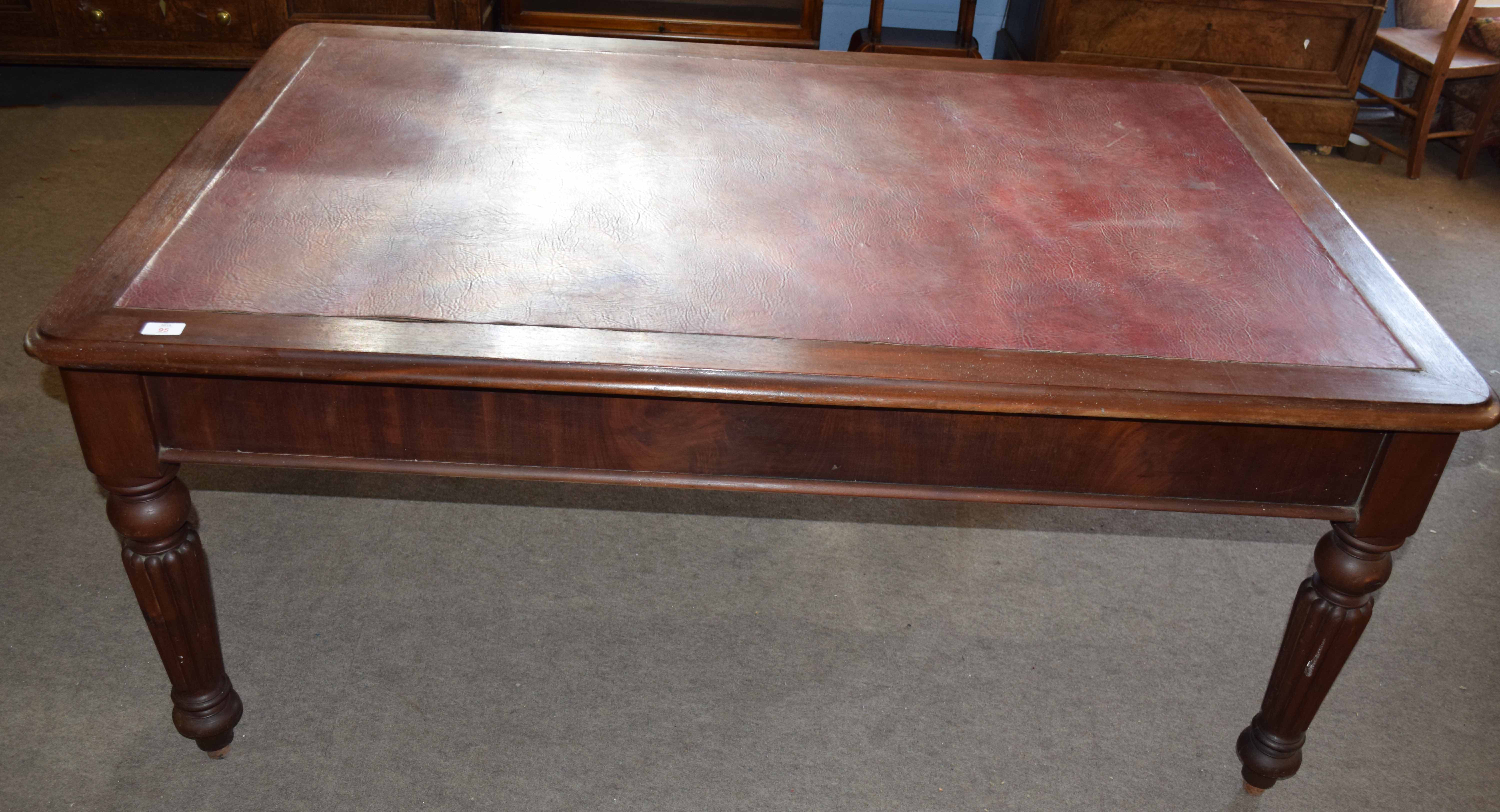 19th century mahogany desk with rexine inset and frieze fitted on one side with two drawers raised