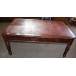 19th century mahogany desk with rexine inset and frieze fitted on one side with two drawers raised