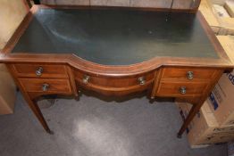 Edwardian mahogany desk with rexine inset, bowed central frieze with drawer flanked on either side