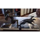 Art deco period spelter group standing on a pedestal (losses and repaired throughout) 52cm wide