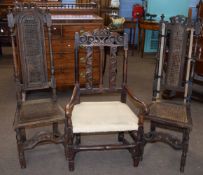 18th century oak carver chair the cresting rail with coronet together with two further 18th