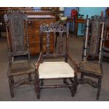 18th century oak carver chair the cresting rail with coronet together with two further 18th