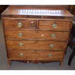 Early 19th century mahogany chest of two short and three full width drawers on splay feet 1.07m wide