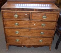 Early 19th century mahogany chest of two short and three full width drawers on splay feet 1.07m wide