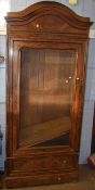 European walnut Biedermeier style glazed front display cabinet with arched top and full width frieze