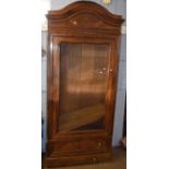 European walnut Biedermeier style glazed front display cabinet with arched top and full width frieze