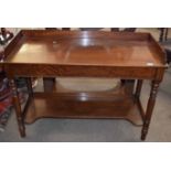 19th century mahogany wash stand with tray top and plain shelf below on ring turned supports 1.18m