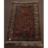 Small Caucasian rug, multi-gull border, central tree of life design with birds etc, mainly puce