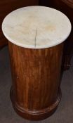 19th century mahogany cylinder commode with marble top 39cm diam