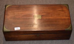 19th century mahogany writing slope, brass bound corners, central brass name plate inscribed "P