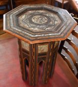 Anglo Indian style hardwood octagonal occasional table inlaid throughout in the shibayama manner