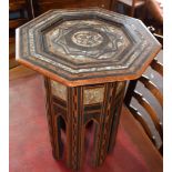 Anglo Indian style hardwood octagonal occasional table inlaid throughout in the shibayama manner