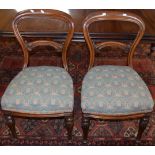Set of six Victorian mahogany balloon back dining chairs with patterned blue upholstered seats