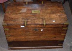 19th century brass bound polished oak silver chest, the lid inset with name plate inscribed "H