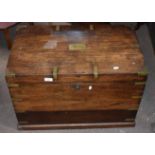 19th century brass bound polished oak silver chest, the lid inset with name plate inscribed "H