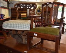 Georgian style mahogany child’s chair with green upholstered drop in seat and a further small