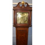 Late 18th/early 19th century oak provincial longcase clock with swan neck pediment and central