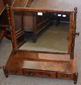 19th century mahogany toilet mirror with three drawer base 70cm wide