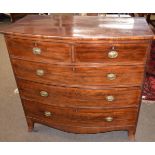 Early 19th century mahogany bow fronted chest of two short and three full width drawers on splay
