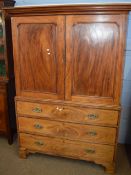 19th century mahogany converted linen press, two panel doors over three full width graduated drawers