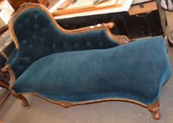 Victorian mahogany single ended chaise longue with swept back raised on short cabriole supports with