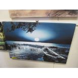 'Moonlit River Lake' Photographic Print on Canvas, Size: 66 cm H x 101.6 cm W, RRP £38.99