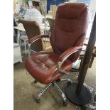 Leather swivel desk chair (chocolate and chrome)