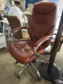 Leather swivel desk chair (chocolate and chrome)