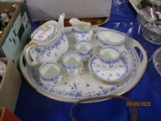 CABARET SET OF CHINA MADE BY GEORGE JONES IN THE BON-BON PATTERN COMPRISING TRAY, TEA POT, MILK JUG,