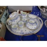 CABARET SET OF CHINA MADE BY GEORGE JONES IN THE BON-BON PATTERN COMPRISING TRAY, TEA POT, MILK JUG,