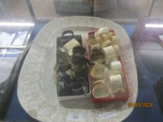 LARGE 19TH CENTURY POTTERY SERVING PLATTER TOGETHER WITH TWO BOXES OF VARIOUS PLATED AND BONE NAPKIN